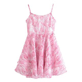 Oklulu  Sweet Women Pink Floral Print Sexy Sling Mini Dress Sleeveless Female A-line Mini Summer Dresses Holiday Robe