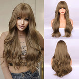 OKLULU  -  Water Wave Wigs With Bangs cold brown Heat Resistant Fiber Long Wavy Deep Wave Synthetic Wigs For Women cosplay Party Daily Used