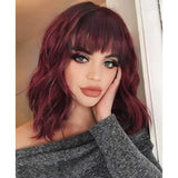 OKLULU  -  Curly Bob Wig with Natural Hair Short Wavy Wine Red Color Wigs for Women Bob Style Synthetic Heat Resistant Bob Wigs