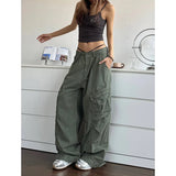 OKLULU  -  2024 NEW Green Jeans for Women High Quality High Waist American Wide Leg Pants Solid Y2K Vintage Straight Summer Trousers