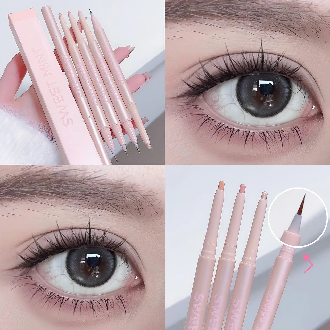 OKLULU  -  Double-end Matte Glitter Eyeliner Lying Silkworm Pen 2-in-1 Quick Dry Eye Liner Pencil Pink Highlighter Stick Makeup Cosmetics