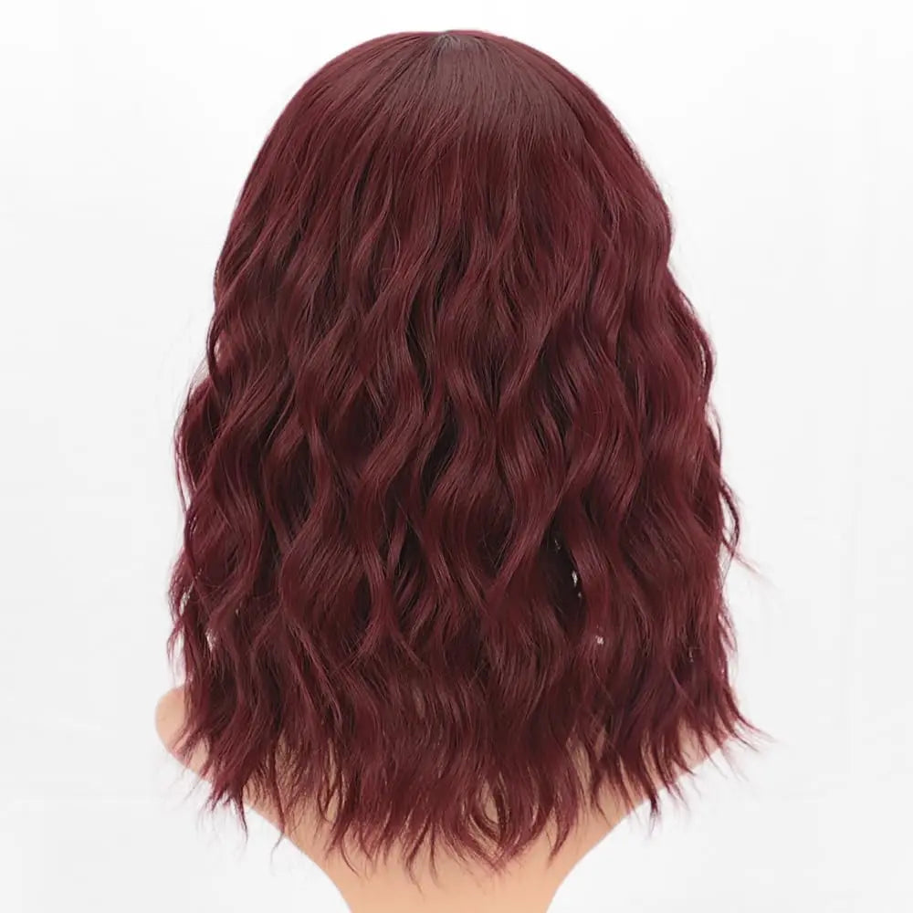 OKLULU  -  Curly Bob Wig with Natural Hair Short Wavy Wine Red Color Wigs for Women Bob Style Synthetic Heat Resistant Bob Wigs