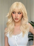 OKLULU  -  Long Curly Blonde Synthetic Wig with Bangs,Long Blonde Wig,Natural Looking Cosplay wigs for women human hair