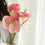 OKLULU 1pc Artificial Flower Real Touch Anthurium Lotus Wedding Bride Fake Flower Plant DIY Party Christmas Home Decoration Accessories