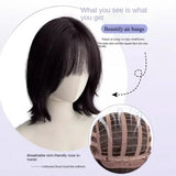 OKLULU  -  Short Wavy Bob Wigs for Women Black brown color Lolita Natural Synthetic Wig with Bangs for Girl Daily cosplay Heat Resistant