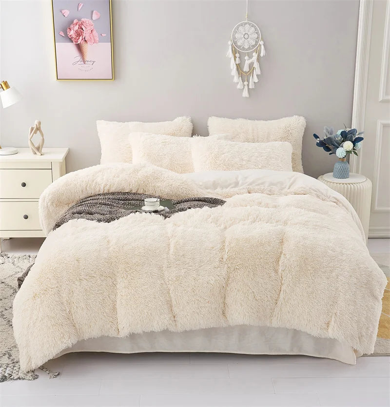 Shaggy Coral Fleece Cozy Princess Bedding Set Mink Velvet Gradient Quilt/Duvet Cover Set Bed Comforter Cover Blanket Pillowcas