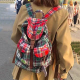 OKLULU  -  Vintage Women Backpacks Large Capacity Aesthetic Plaid Punk Mochilas Para Mujer Casual Students Daily Commute Bag Female