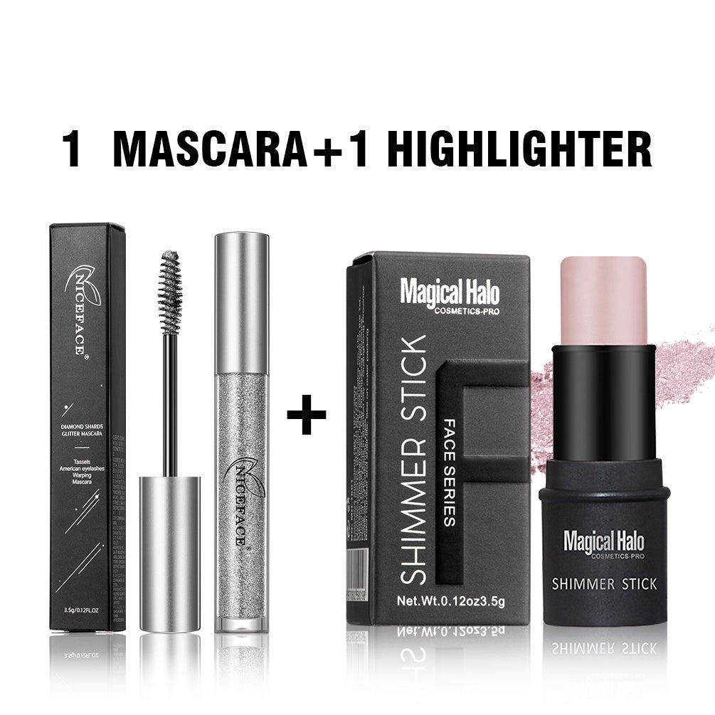 Diamond Glitter Mascara Highlighter Stick Makeup Set Contouring Bronzer For Face Eyelashes Curls Extension Lengthens Eye Lash