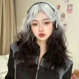 OKLULU  -  Grey gradient black Wavy hair for Daily Use Party wig with bangs heat resistant Synthetic for Women Cosplay lolita Headband Wigs