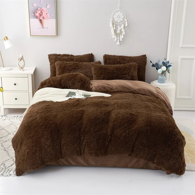 Shaggy Coral Fleece Cozy Princess Bedding Set Mink Velvet Gradient Quilt/Duvet Cover Set Bed Comforter Cover Blanket Pillowcas