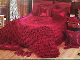 Luxury Champagne Wedding Style Jacquard Stereoscopic Lace Bedspread Bed skirt Bed Shett Coverlet Bed Cover Set Pillowcases