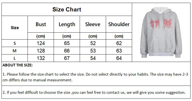 Oklulu Autumn Hoodies Women Harajuku Hooded Sweatshirt Female Oversize Fashion Bow Print Top Ladies Casual Loose Full Sleeve Hoodie