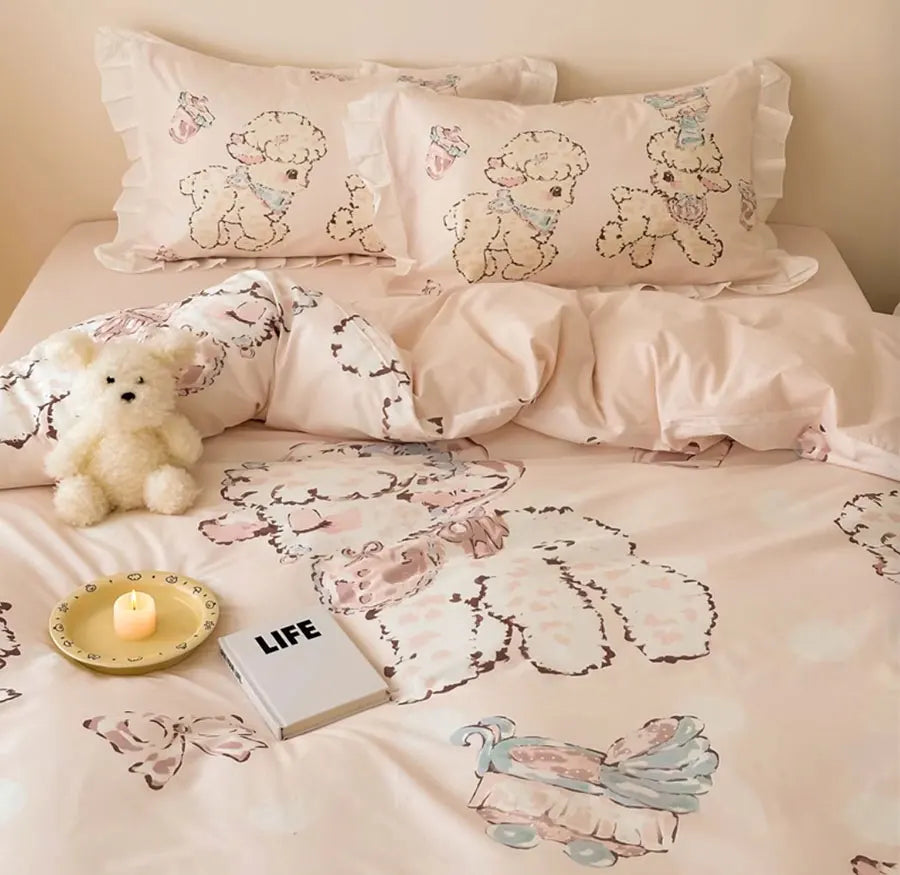 OKLULU  -  Cute Sweet Cartoon Lamb Bedding Set Child Kid,full Queen Lovely Fairyfair Cotton Home Textile Bed Sheet Pillow Case Quilt Cover