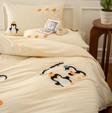 OKLULU  -  Cute embroidery bear penguin bed set single double,twin full queen king cotton home textile bed sheet pillow case quilt cover