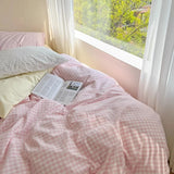 Oklulu  -  Cute Korean Bedding Set Pink Cotton Queen Twin Full Size Kawaii Double Bed Fitted Bed Sheets Quilt Duvet Cover Set Home Textile