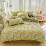 Double Yarn Washable Cotton Bed Four-piece Set Small Floral Garden Style Retro American Country Quilt Three-piece Sets