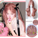 OKLULU  -  Pink Wig for Women Long Wavy Pink Lolita Cosplay Wig Sweet Nature Wave Headband Synthetic Wig