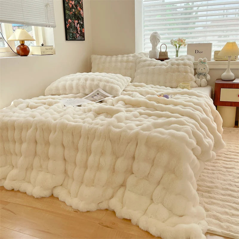 Luxury Faux Fur Velvet Fleece Blanket Winter Blanket Throw Double Layer Warm Cashmere Coral Faux Rabbit Fur Bed Sheet