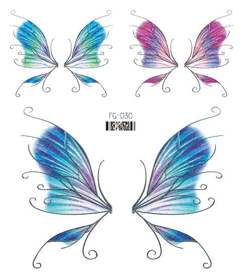 Fairy Butterfly Wings Shiny Tattoo Sticker Waterproof Eyes Face Hand Body Art Fake Tattoos For Women Makeup Dance Music Festival