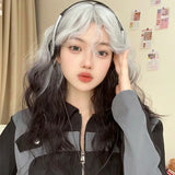 OKLULU  -  Grey gradient black Wavy hair for Daily Use Party wig with bangs heat resistant Synthetic for Women Cosplay lolita Headband Wigs