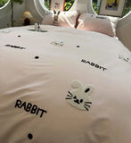 OKLULU  -   Cute Cartoon Embroidery Rabbit Bedding Set Teen,twin Full Queen King Bunny Cotton Home Textile Bed Sheet Pillow Case Quilt Cover