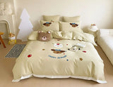 OKLULU  -  Fashion cute embroidery dog cat bear bed set 1.2 1.5 1.8,twin full queen cotton home textile bed sheet pillow case duvet cover