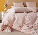 OKLULU  -  Romantic embroidery butterfly flower pink blue bedding set,full queen king cotton home textile bed sheet pillow case duvet cover