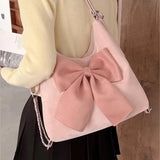 OKLULU  -  Pink Bow Womens Shoulder Bag Korean Style Fashion Large Capacity Sweet Backpack Cute Exquisite Elegant New Female Tote Bag