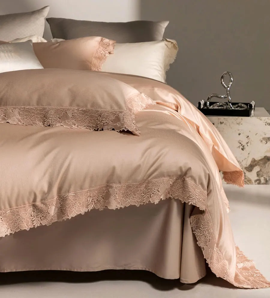 OKLULU  -  Elegant princess jacquard solid bedding set,full queen king luxury lace cotton home textile bed sheet pillow case duvet cover