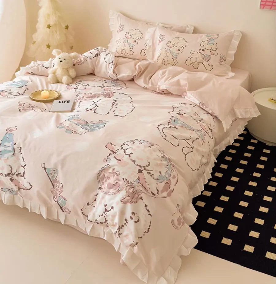 OKLULU  -  Cute Sweet Cartoon Lamb Bedding Set Child Kid,full Queen Lovely Fairyfair Cotton Home Textile Bed Sheet Pillow Case Quilt Cover