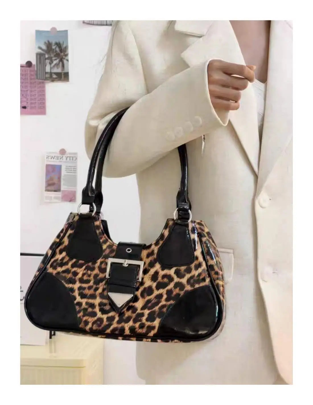 OKLULU  -  Hot Girls Leopard Print Y2k Shoulder Bag Women Vintage Handle Casual Crossbody Bags Female Versatile Retro Messenger Bag