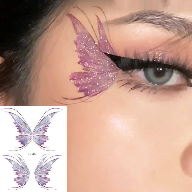 Fairy Butterfly Wings Shiny Tattoo Sticker Waterproof Eyes Face Hand Body Art Fake Tattoos Women Makeup Dance Music Festival