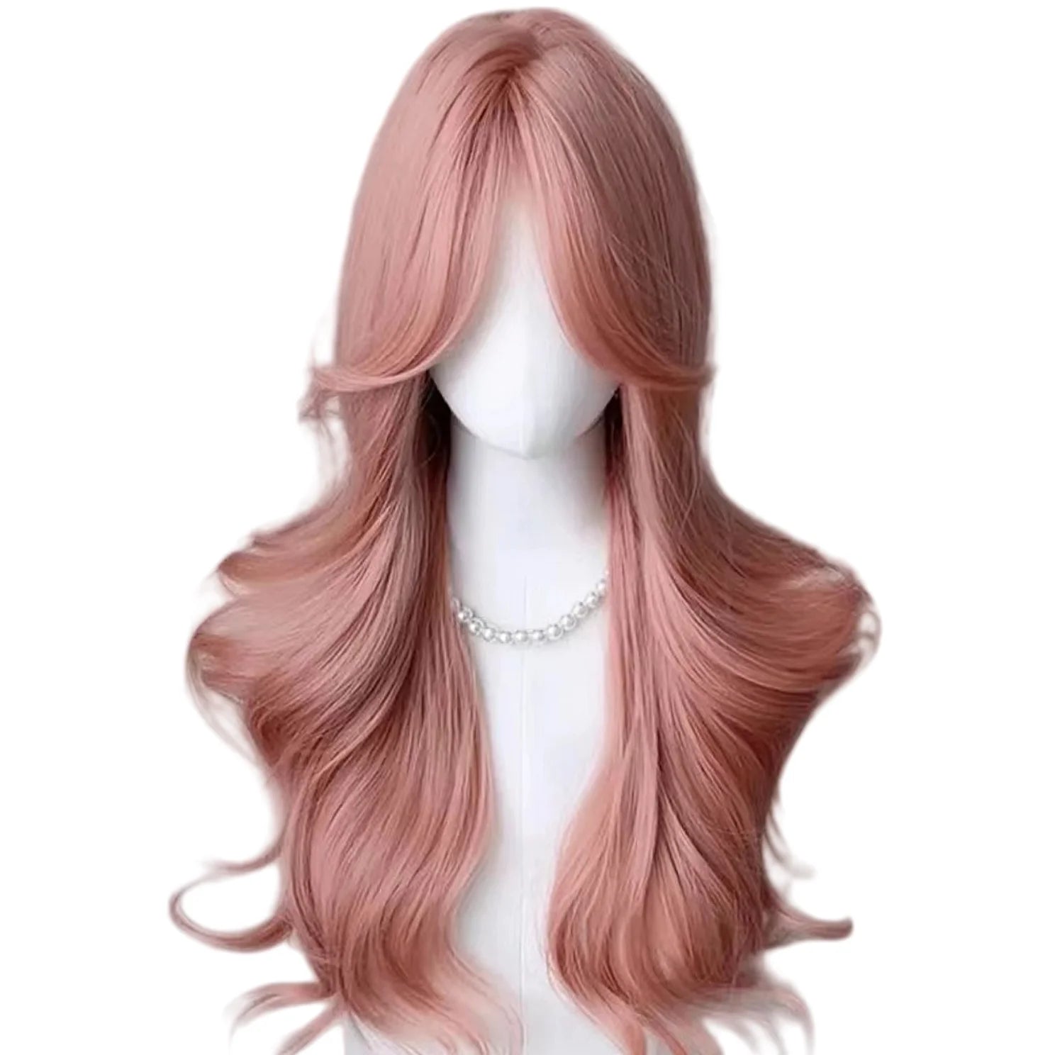 OKLULU  -  Pink Wig for Women Long Wavy Pink Lolita Cosplay Wig Sweet Nature Wave Headband Synthetic Wig