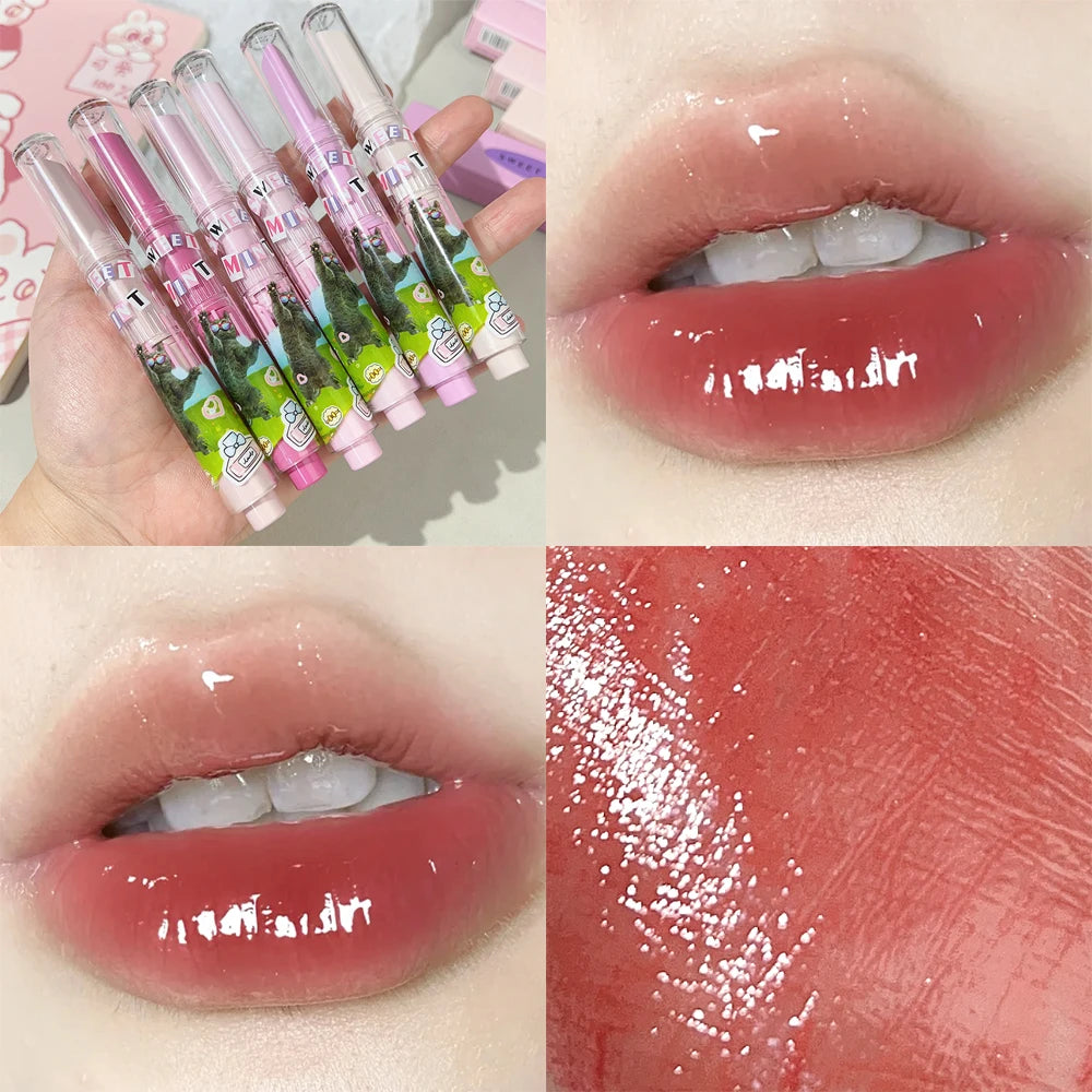 Oklulu Glitter Mirror Solid Lip Gloss Non-stick Cup Water Light Jelly Lip Tint Heart-shaped Moisturizing Lipstick Lips Makeup Cosmetic