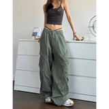 OKLULU  -  2024 NEW Green Jeans for Women High Quality High Waist American Wide Leg Pants Solid Y2K Vintage Straight Summer Trousers