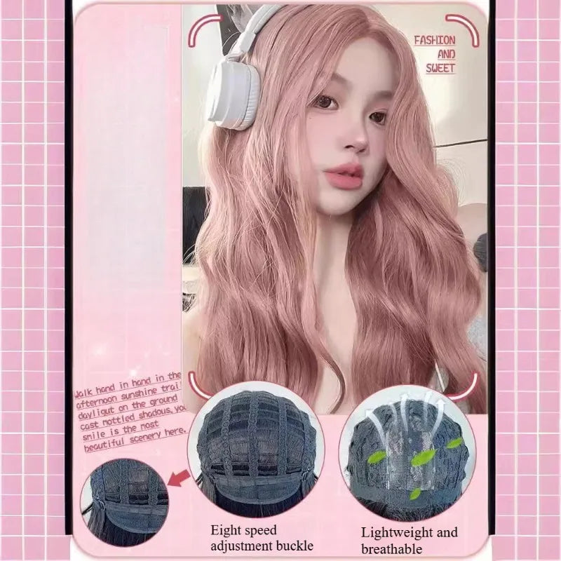 OKLULU  -  Wigs Long Body Wave grey and Pink Cosplay Heat Resistant Synthetic Wig Middle Part Natural daily use Lolita Wigs For Women 가발