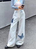 OKLULU  -  Blue Jeans Plus Size Women Y2k Fashion Loose Butterfly Patchwork Causal High Waist Denim Pants Streetwear Retro Bottoms