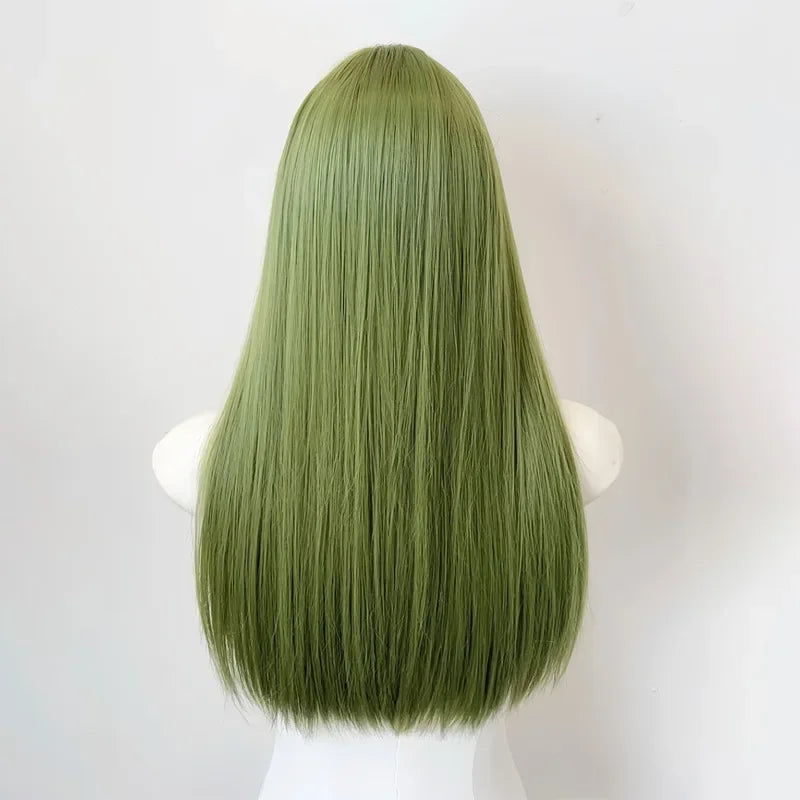 OKLULU  -  Long Silky Straight Synthetic wigs green Cosplay Party Lolita Wig with bangs for Daily party Women Natural Heat Resistant wig