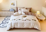 OKLULU  -  Cute cartoon embroidery squirrel rabbit bear bedding set,full queen king cotton home textile bed sheet pillow case duvet cover