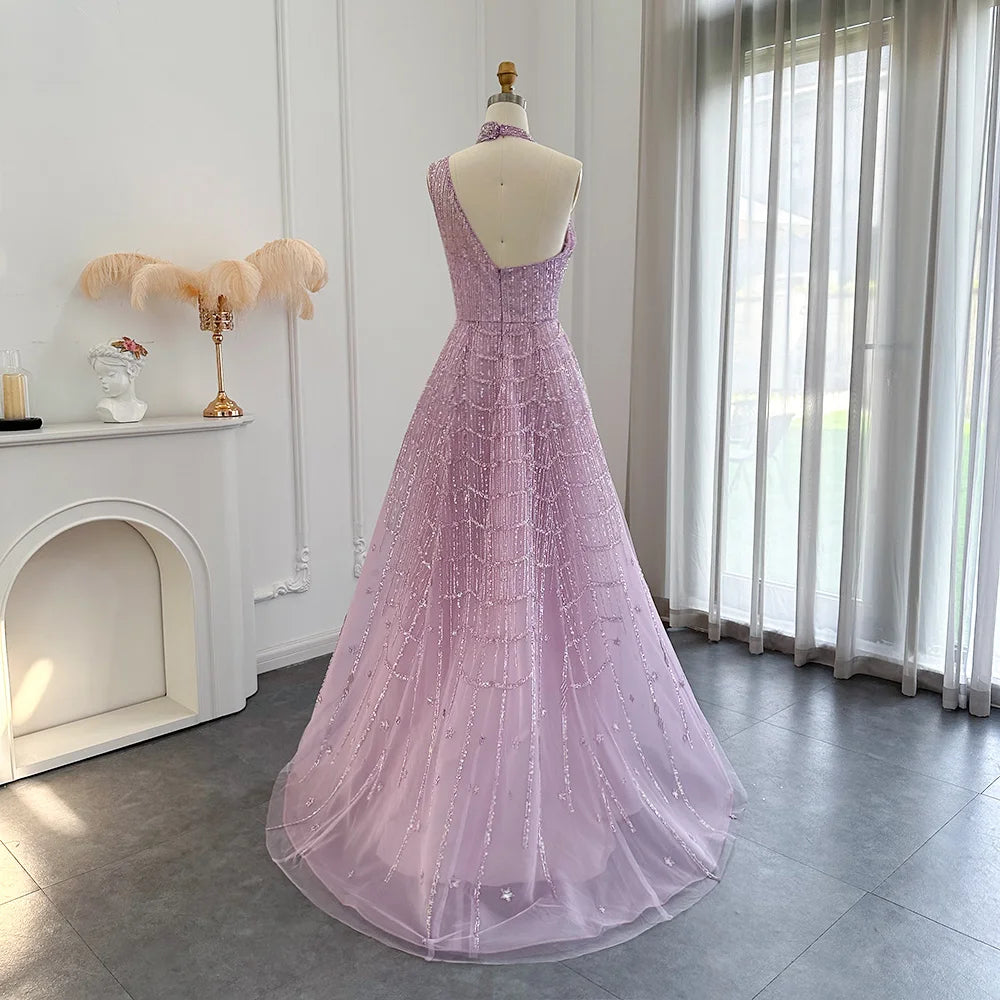 Luxury Beaded Dubai Lilac Evening Dresses for Women Wedding Party Elegant Long Arabic Prom Formal Gowns