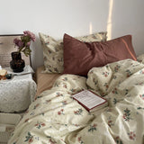 OKLULU  -  100%Cotton Bedding Set Home Textile Vintage Floral Luxurious Pillowcase Sheet Quilt Cover Twin/Queen/Single Bed