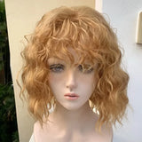 OKLULU  -  Curly wigs With Air Bangs Women's Short Bob Golden brown Curly Shoulder Length Bob Synthetic Cosplay Wig for women daily party