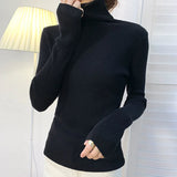 Oklulu Harajuku Pullover Turtleneck Sweater Women Fall Soft Knit Sweater Slim Elastic Korean Simple Basic Cheap Jumper Solid Tops