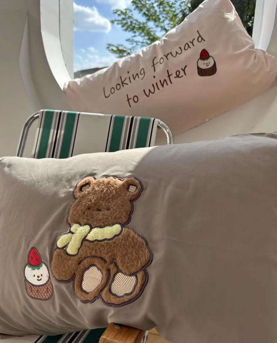 OKLULU  -  Fashion towel embroidery bear brown bedding set,full queen king warm sand cotton home textile bed sheet pillow case quilt cover