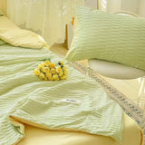 Oklulu New Korean Seersucker Washed Cotton Color Bed Sheet Summer Quilt Four-piece Double Bed Cooling Blanket