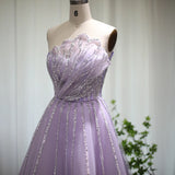 Luxury Dubai Beaded Lilac Evening Dress Elegant Scalloped Arabic Women Formal Prom Dresses for Wedding Party