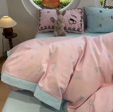 OKLULU  -  Cute Embroidery Bow Pink Bedding Set 1.2 1.5 1.8 2.0,twin Full Queen King Cotton Home Textile Bed Sheet Pillow Case Quilt Cover