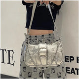 OKLULU  -  Harajuku Silver Underarm Bag Women Hot Girls Star Chain Leather Y2k Shoulder Bags Ladies Sweet Cool Handbag Aesthetic