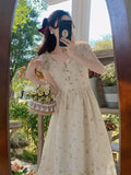 OKLULU  -  Women French Style Square Neck Puff Sleeves Dress 2024 Summer New Gentle Retro Fairy Forest Style Long Dresses Female