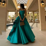 Oklulu  Satin A Line Saudi Arabic Evening Dresses Pleats  Floor Length Dubai Evening Party Dress  robe